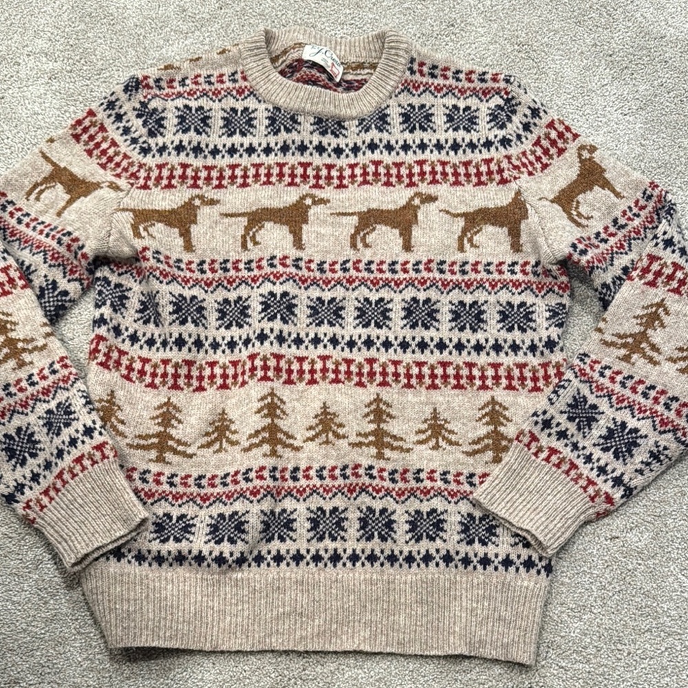 Jcrew 100% Lambswool Hunting Dog Crewneck Sweater